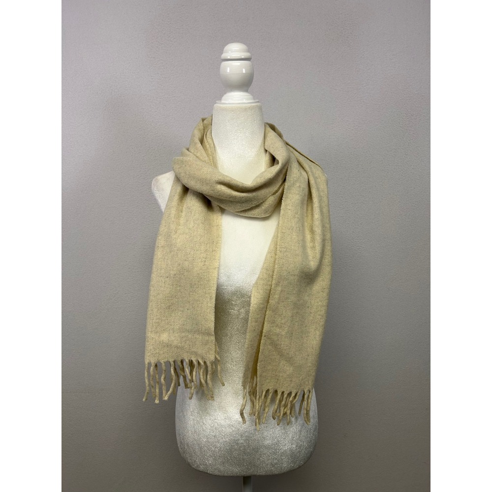 Quiet Luxury GAP Unisex Oatmeal Beige 100% Lambswool Made in Italy Fringe Scarf